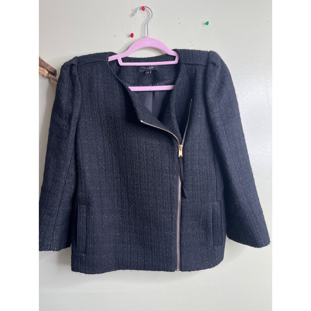 Ann Taylor blazer wool blend gold metallic thread suit jacket, size 10
